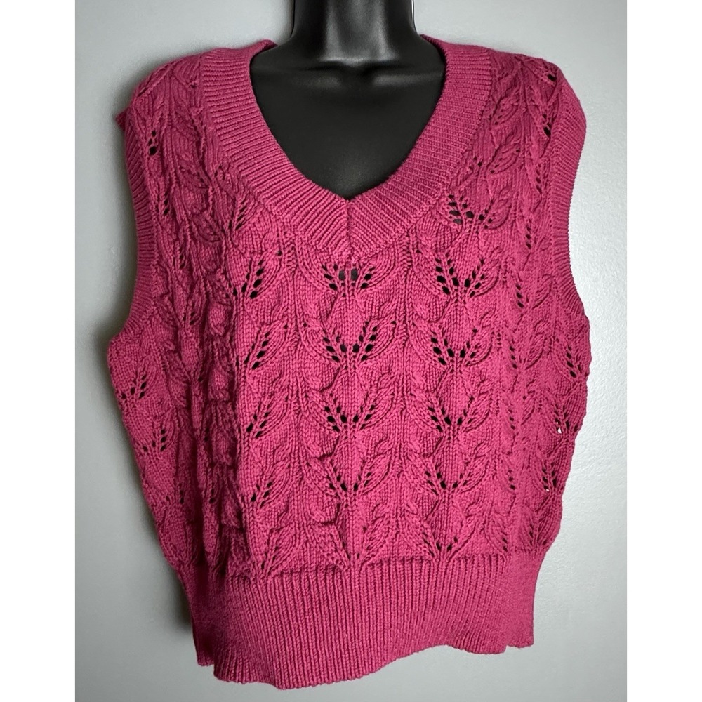 Lot Of 2 Talbots Cable Knit Sweater Vest Cream LP New With Tag & Loft Burgundy L - Picture 3 of 14